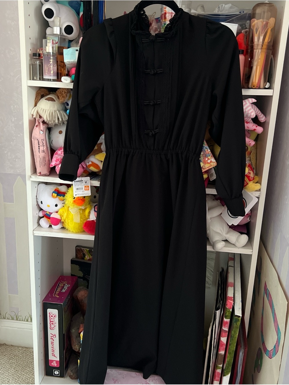 GRL Japan black jirakai Chinese buttons long sleeve midi dress S